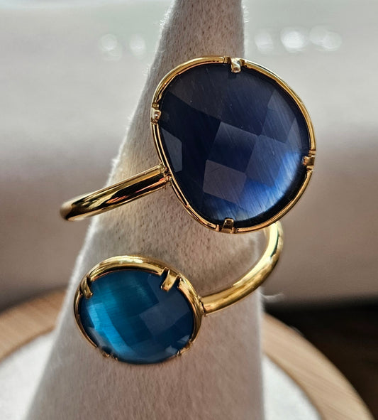 Bague double cristal bleue