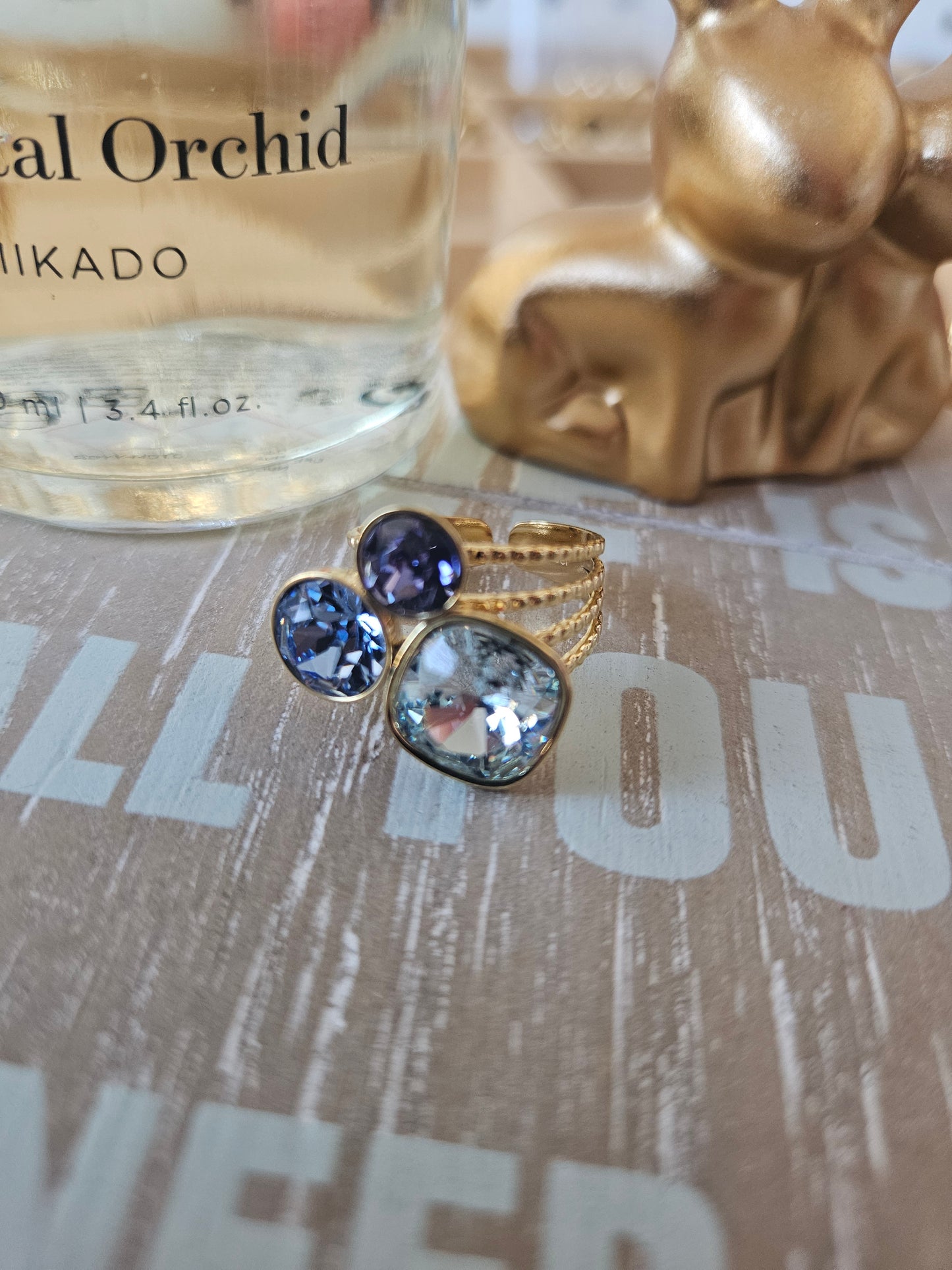 Bague swarovski bleu clair
