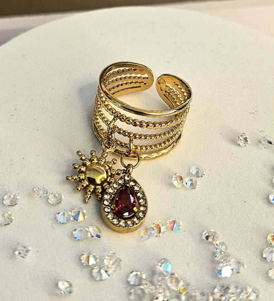 Bague breloque goutte crital rouge