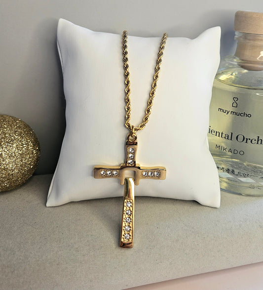 Collier sautoir croix zirconium