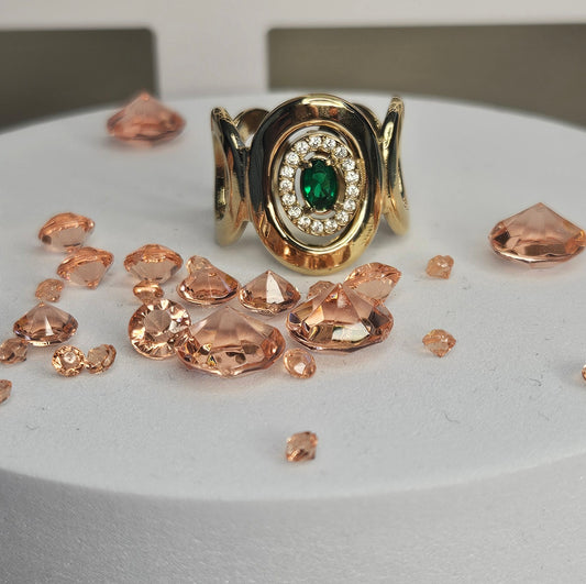 Bague large cristal vert et strass