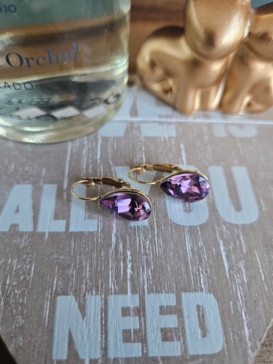Boucle d'oreille swaroski mauve