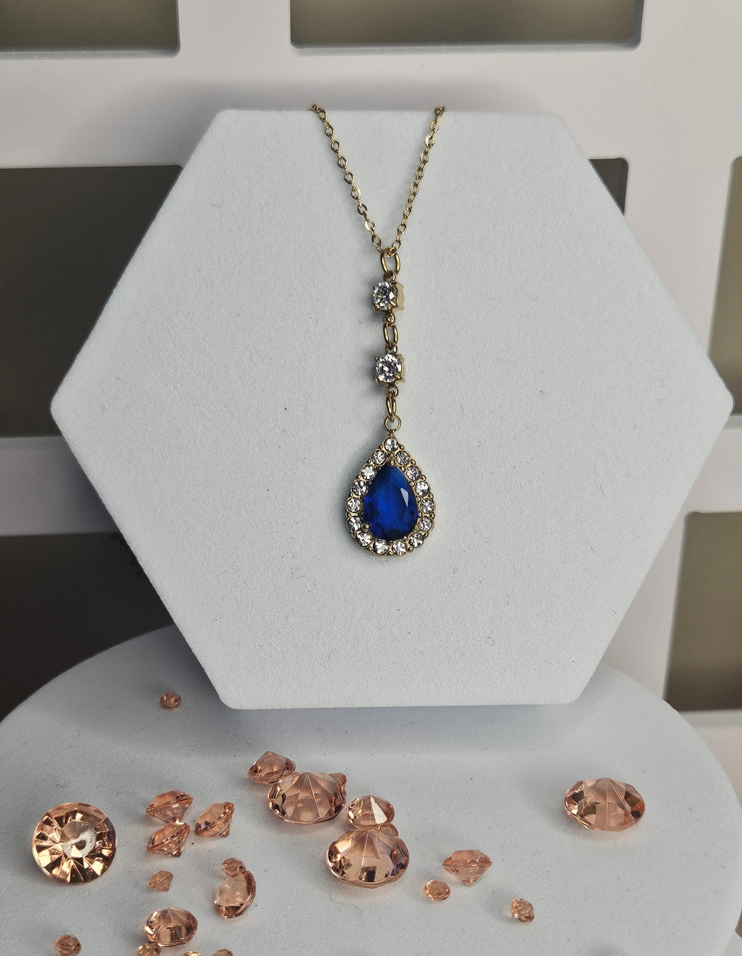 Collier retro cristal bleu