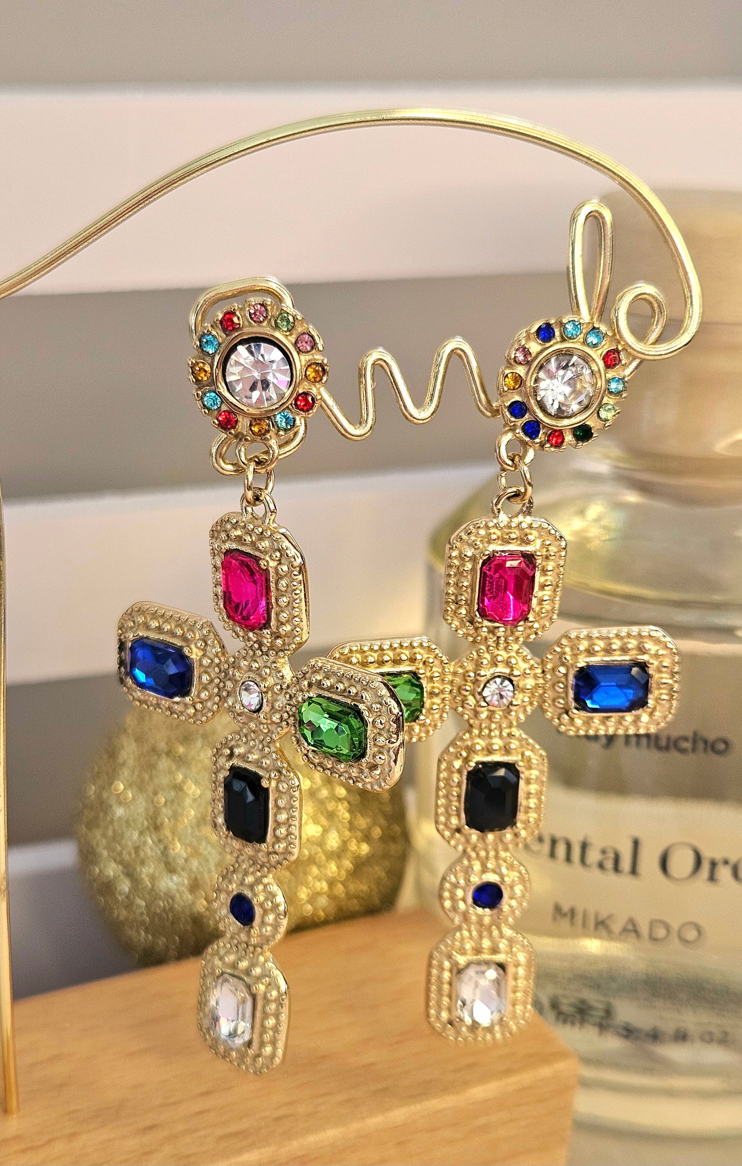 Boucles d'oreilles croix zirconium cristal