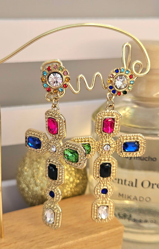 Boucles d'oreilles croix zirconium cristal