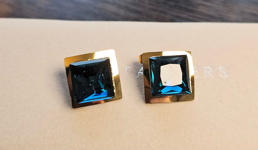 Boucles d'oreilles cristal bleu carre