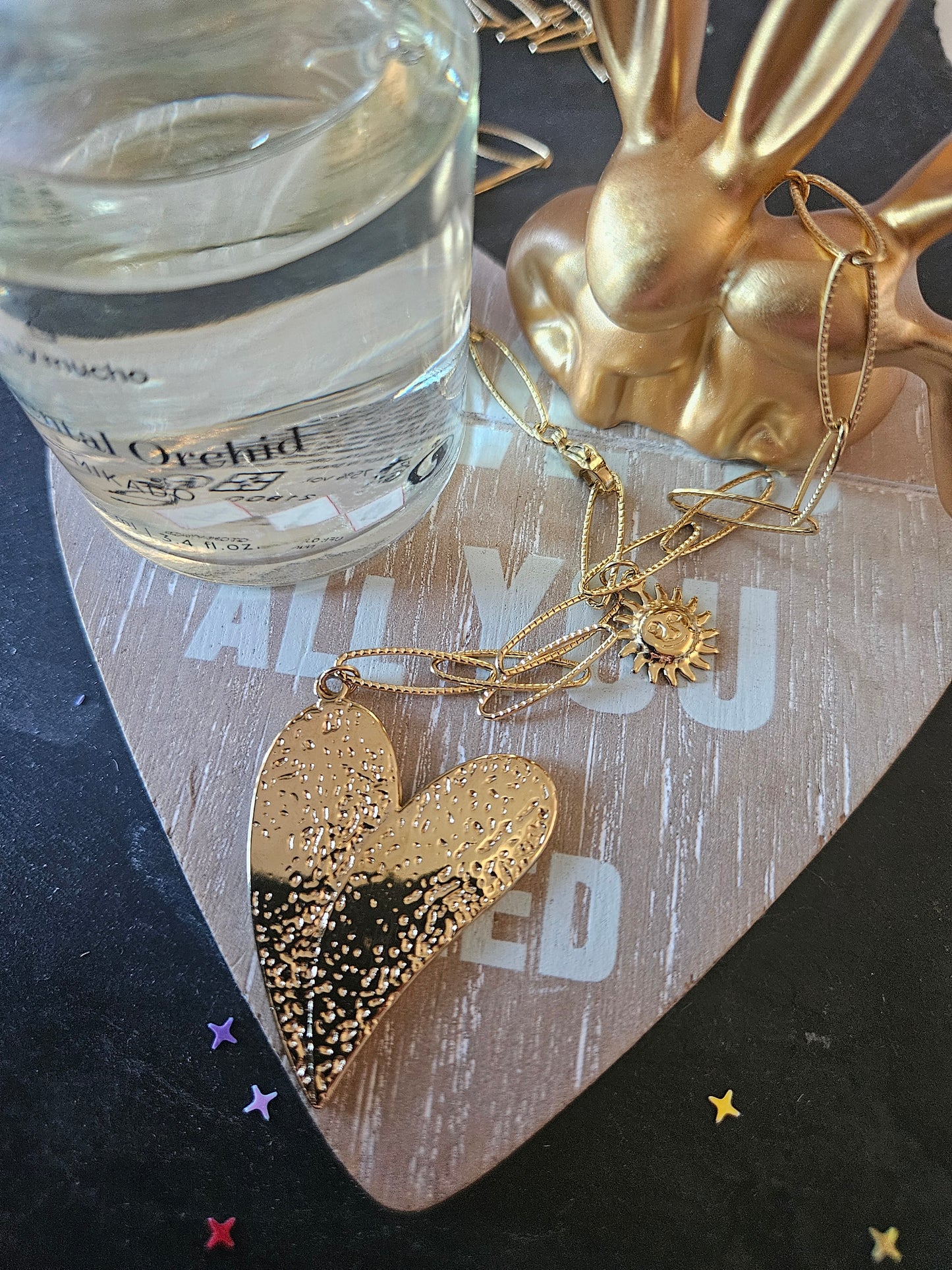 Collier sautoir cœur et soleil