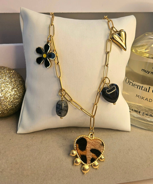 Collier coeur léopard