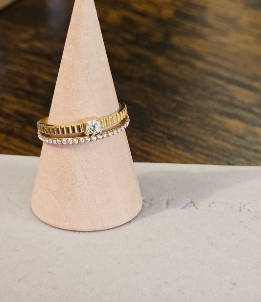 Bague 2 rangs strass et zirconium