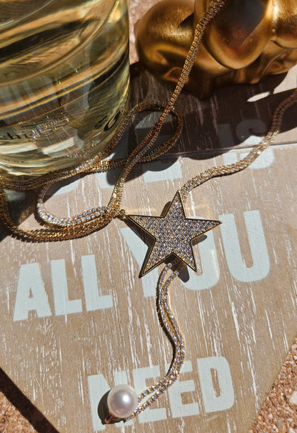 Collier sautoir étoile strass et perle