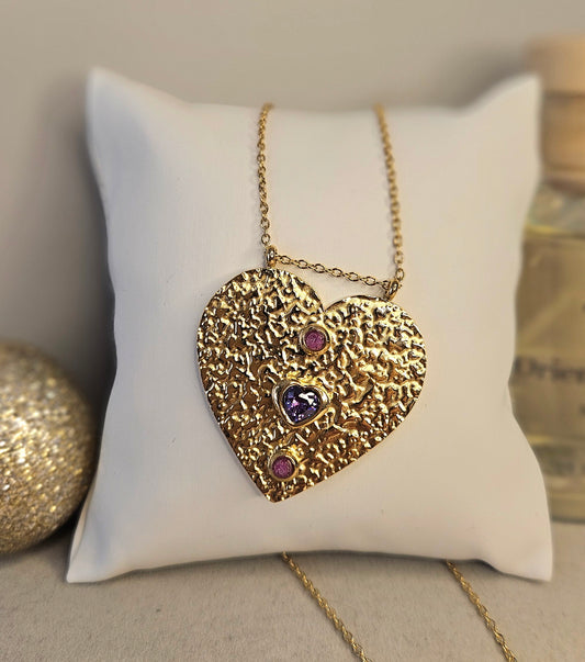 Collier sautoire coeur zirconium violet