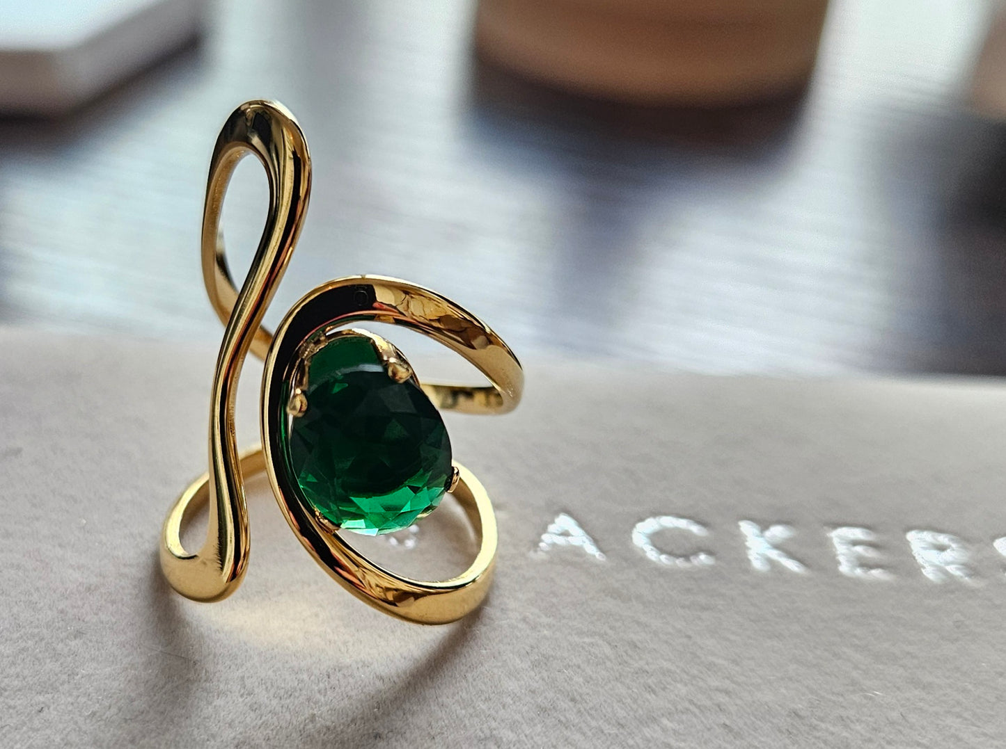 Bague cristal vert vague jumelle