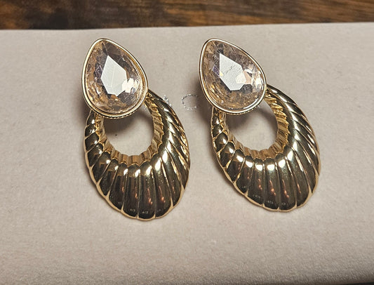 Boucles d'oreilles cristal rose goute retro