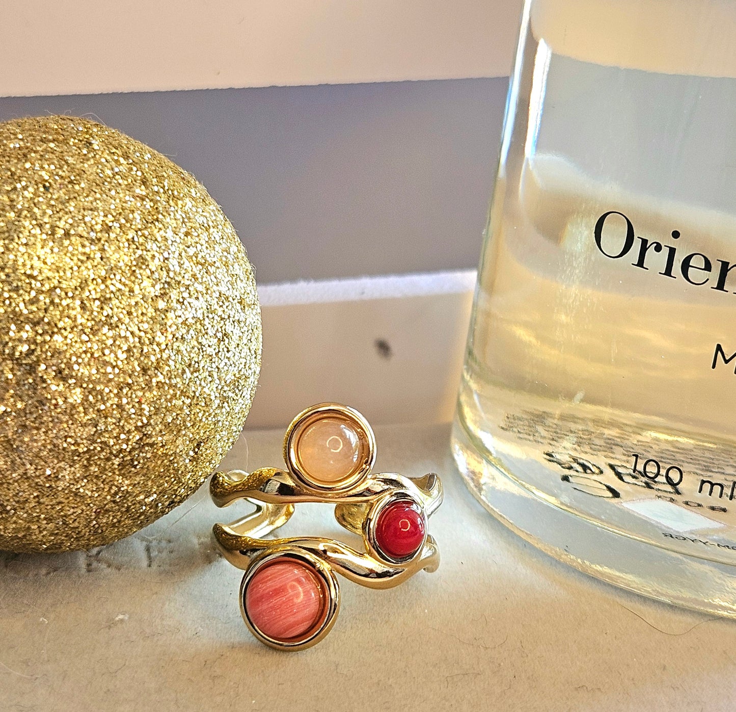 Bague pierre naturel 3 roses