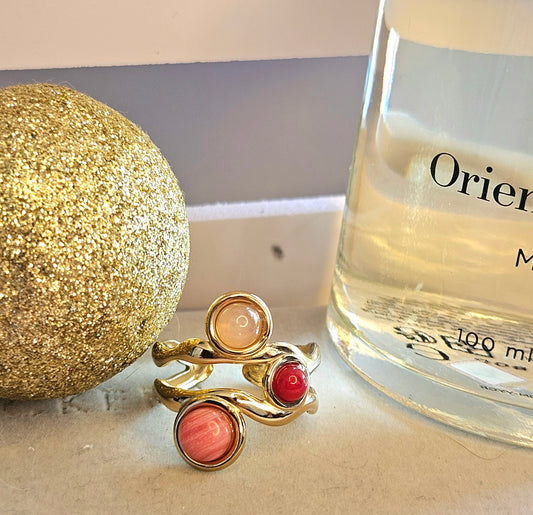 Bague pierre naturel 3 roses