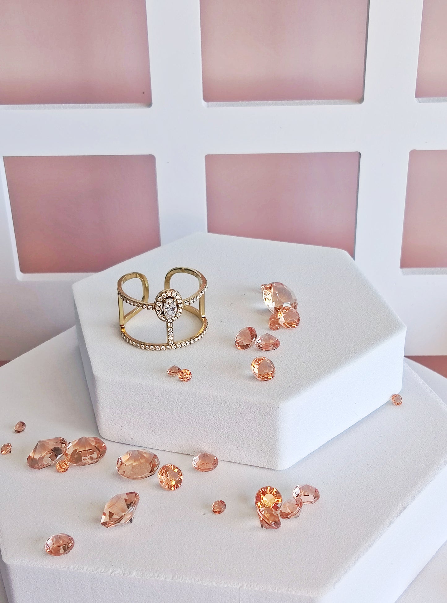 Bague large 2 rangs et zirconium central