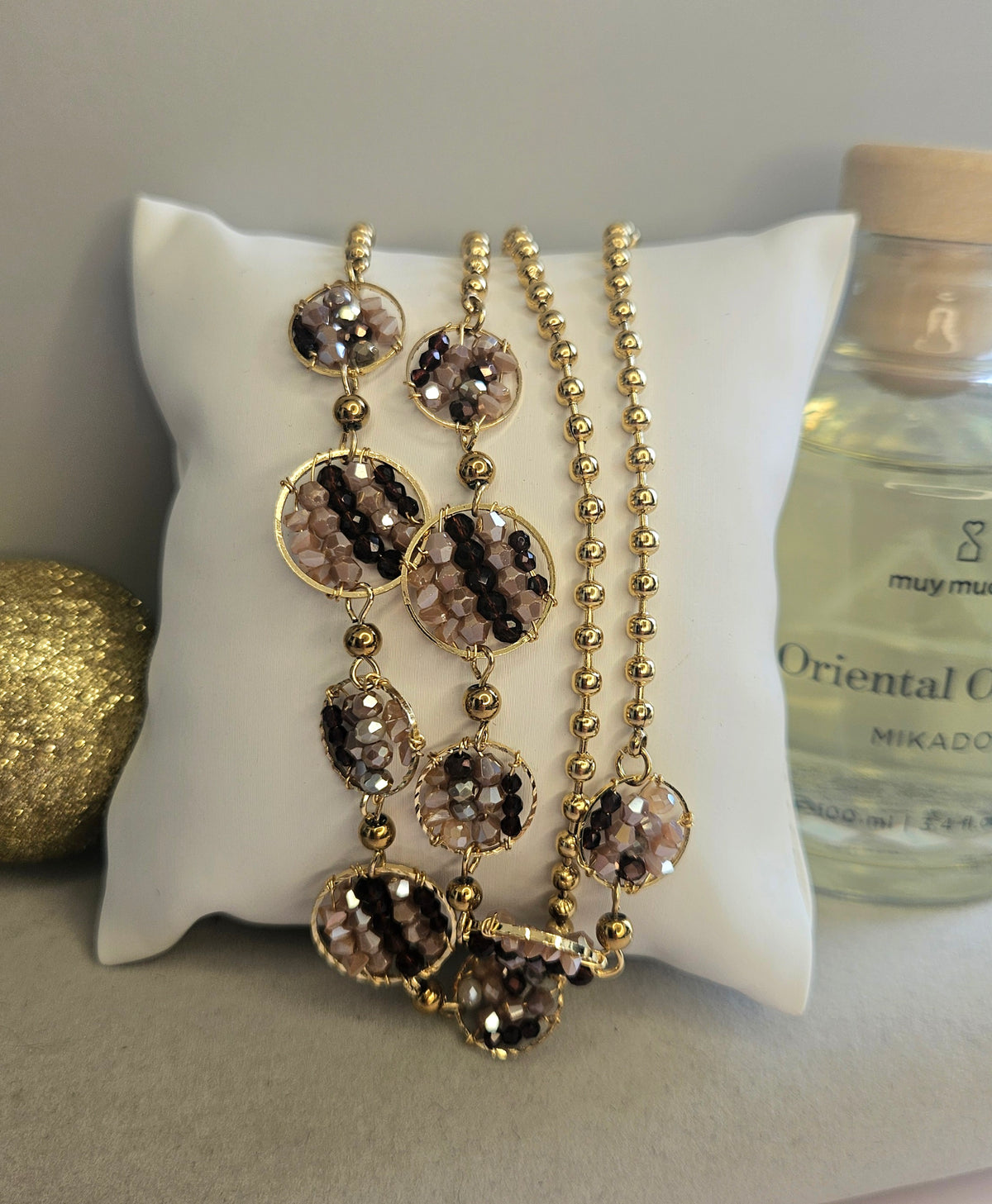 Collier sautoir champagne perle cristal