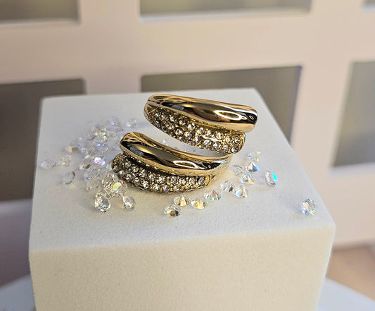 Bague vague strass duo
