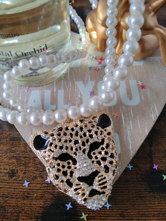 Collier léopard strass et perle