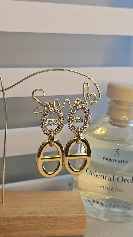 Boucles d'oreilles double marine et strass