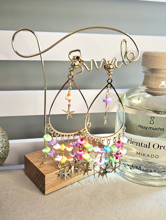 Boucles d'oreilles multi etoile multicolore pierres naturelle