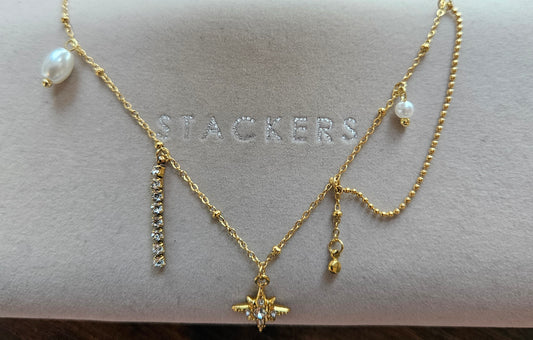 Collier etoile perle strass fin perle d'eau douce