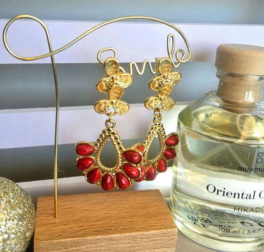 Boucles d'oreilles naturelle rouge creoles ovale