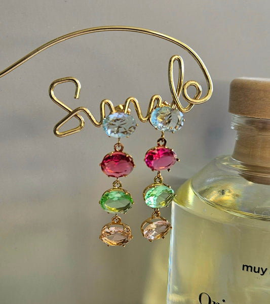 Boucles d'oreilles cristal multicolore 4 pierres