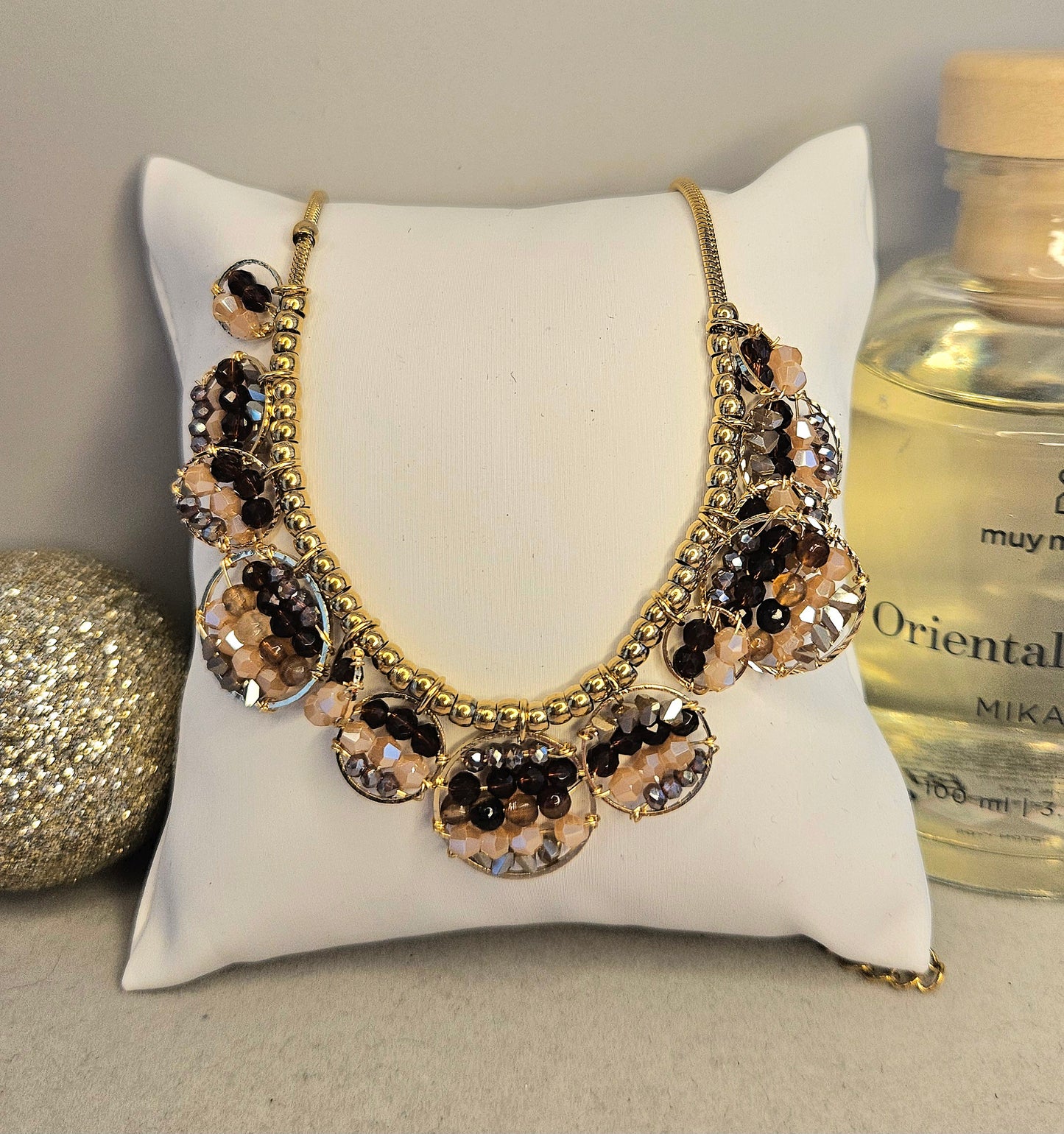 Collier perle champagne cristal