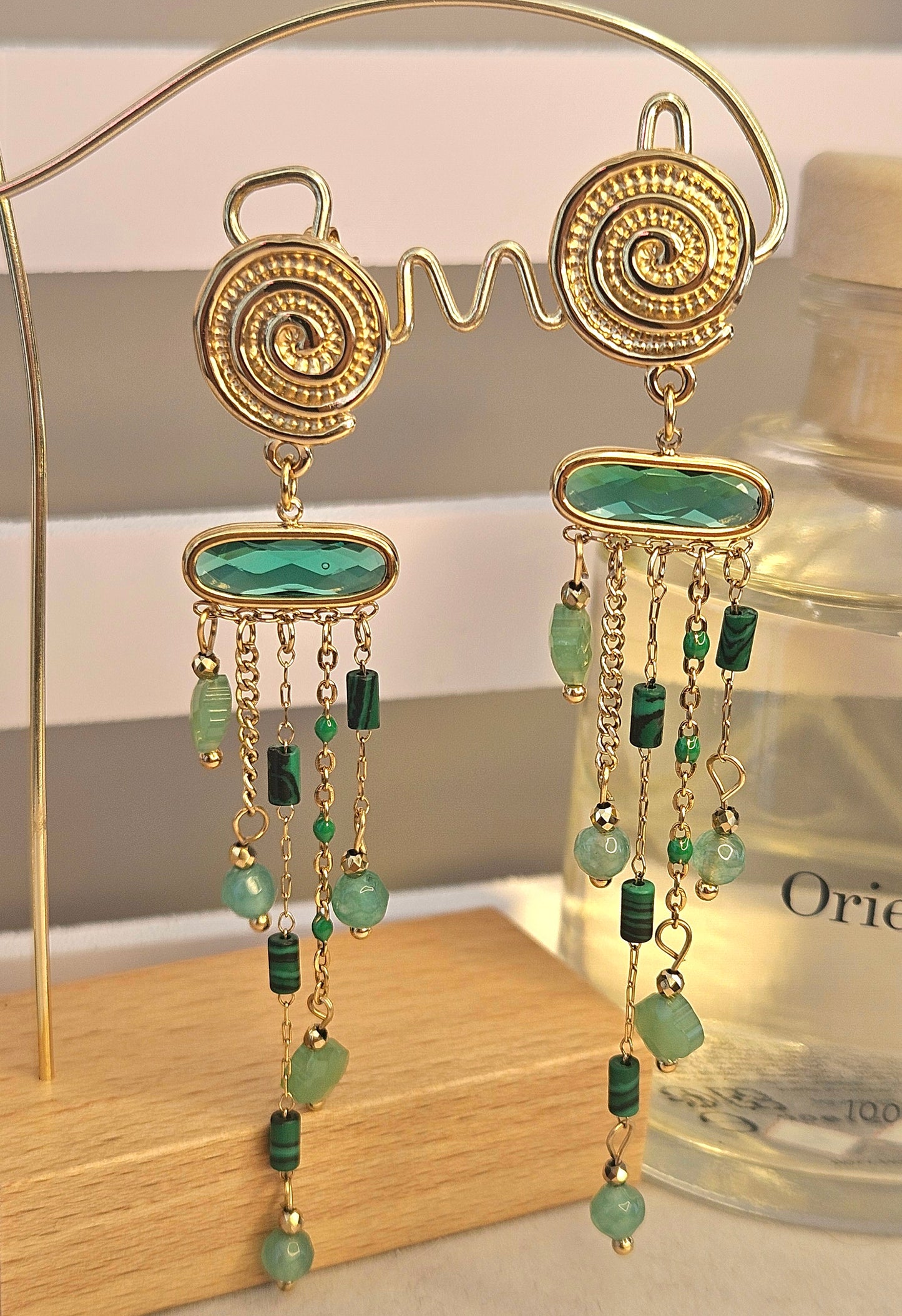 Boucles d'oreilles cristal et jades vert