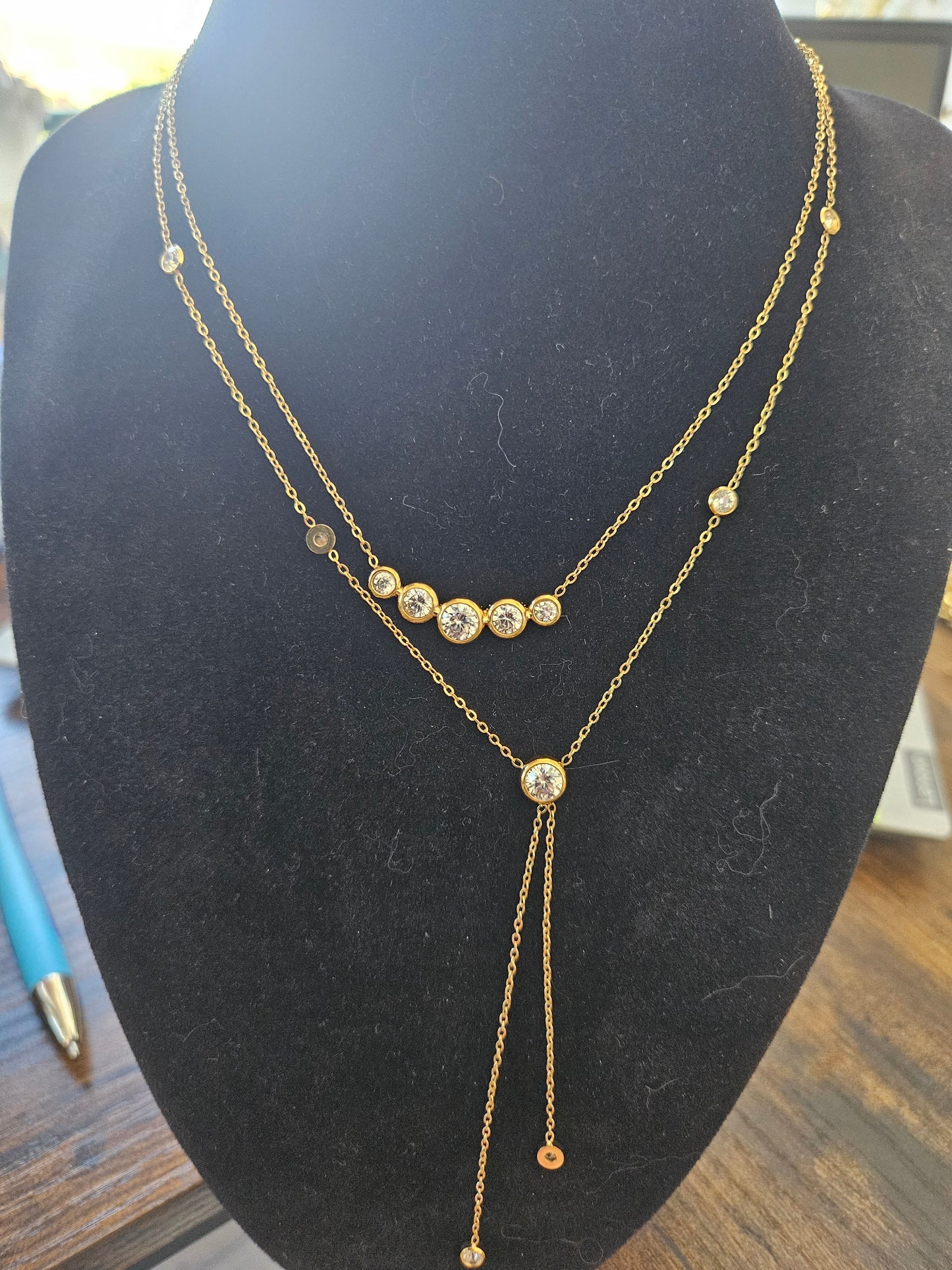 Collier double chaîne zircon