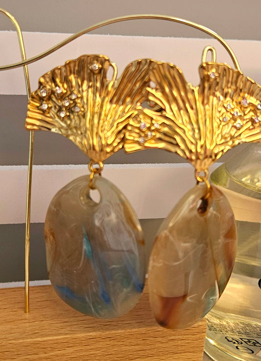 Boucles d'oreilles bicolore turquoise champagne