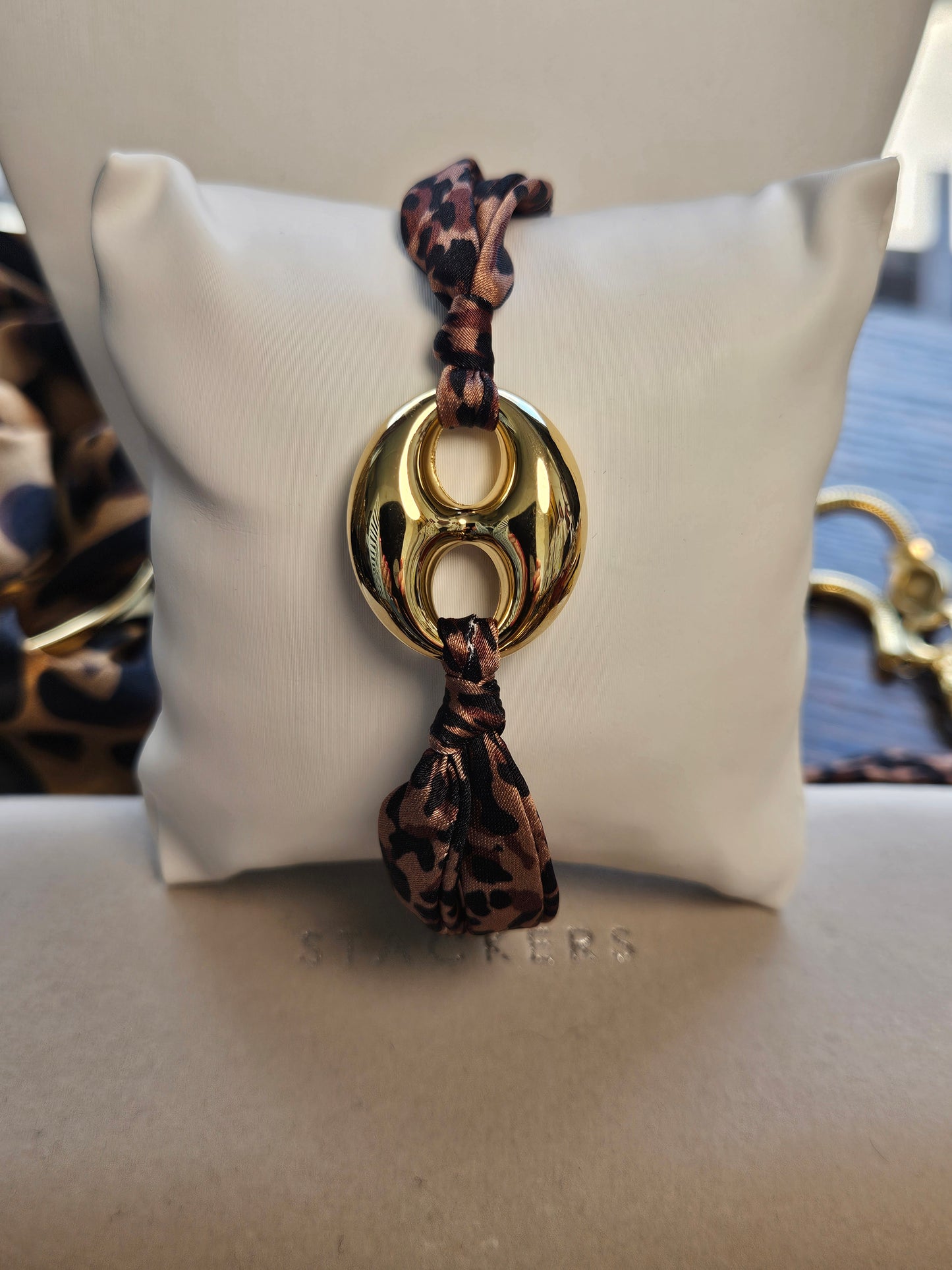 Bracelet maille cafe et léopard