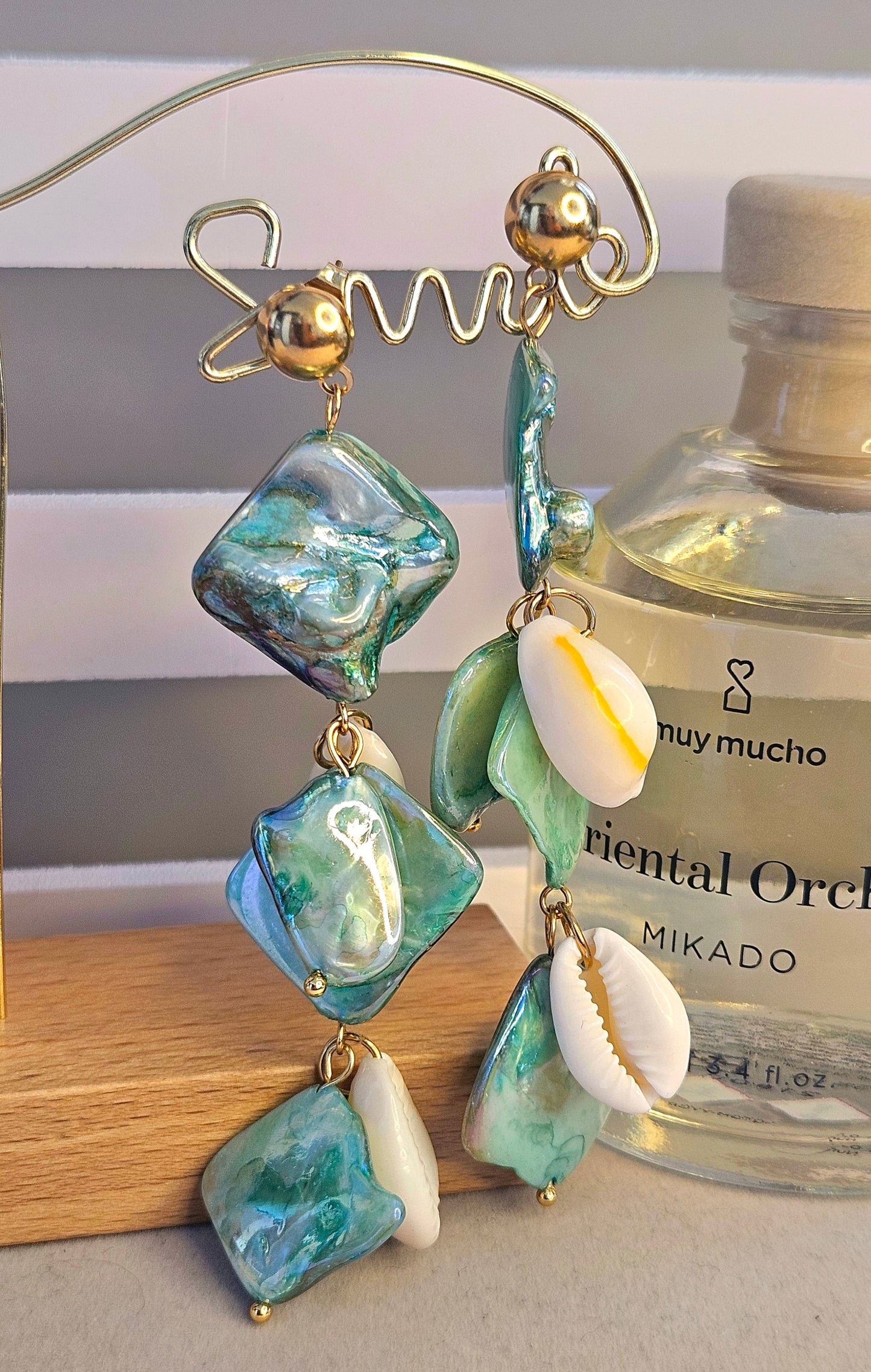 Boucles d'oreilles verte coquillage