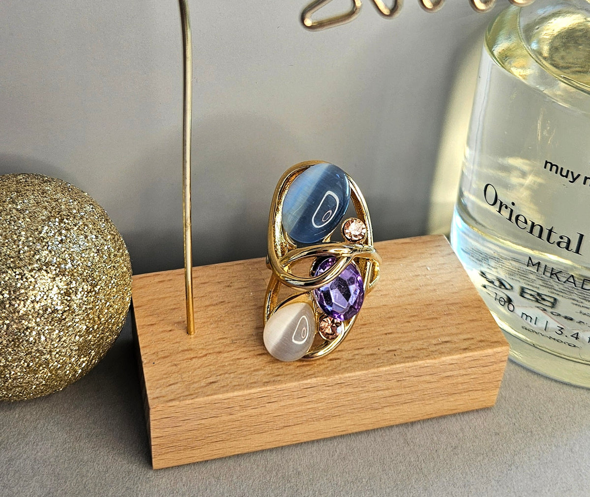 Bague cristal violette bleue blanc