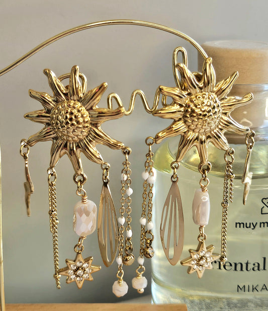 Boucles d'oreilles soleil et nacre