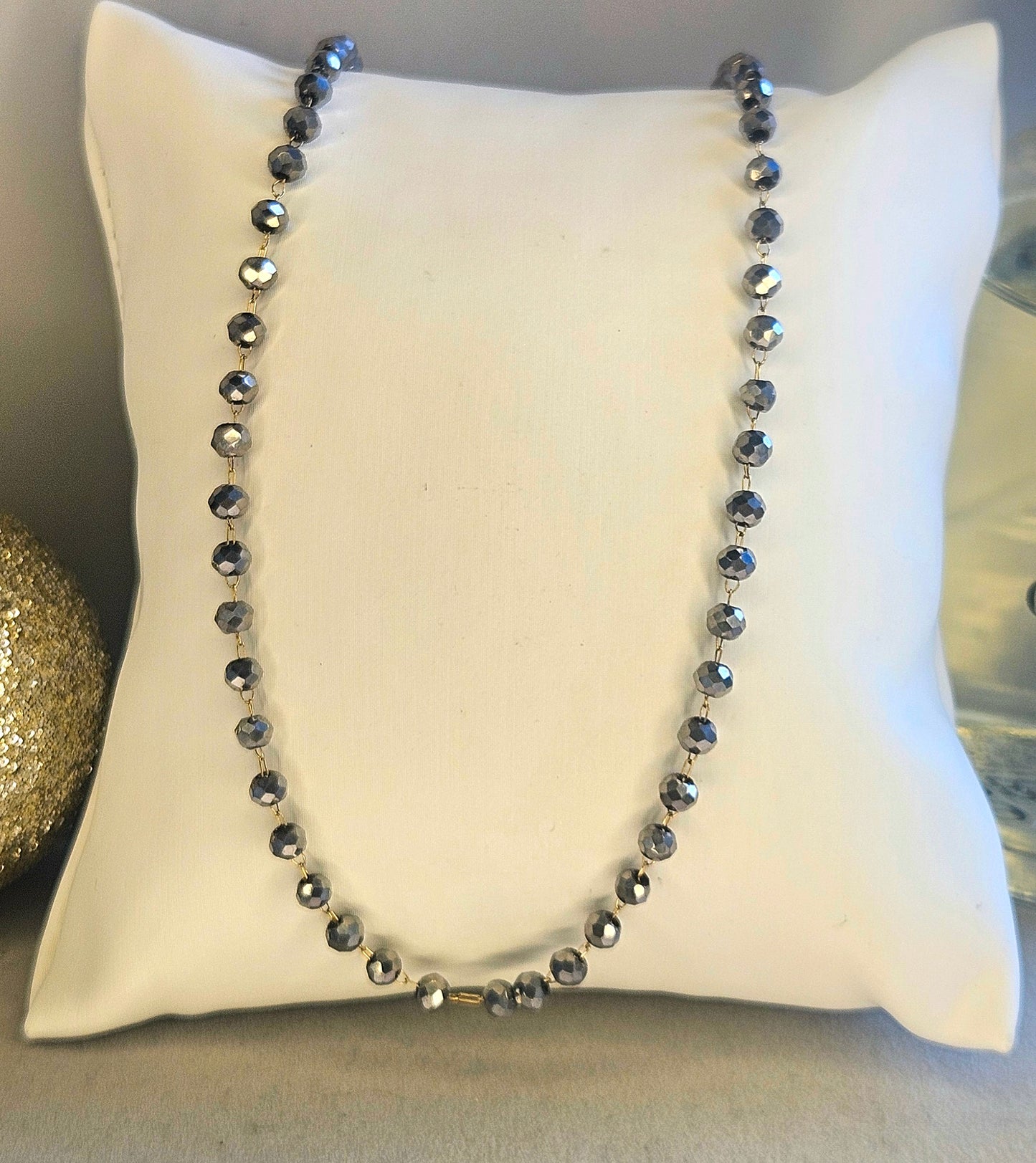 Collier perle cristal metal