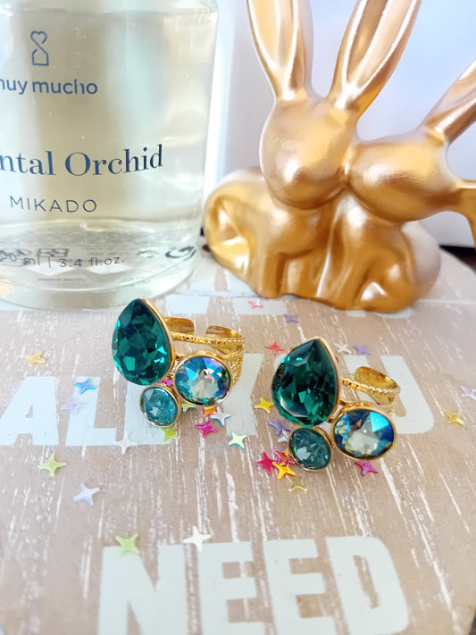 Bague swarovski goute verte