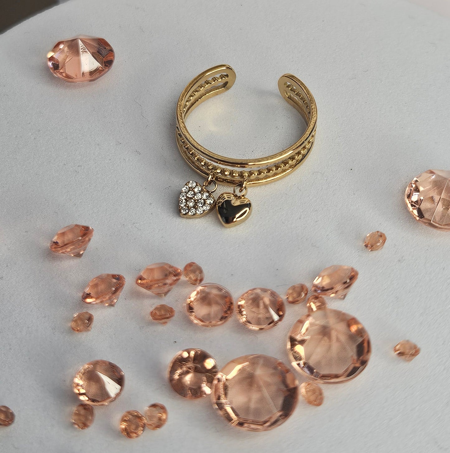Bague breloque double coeur strass