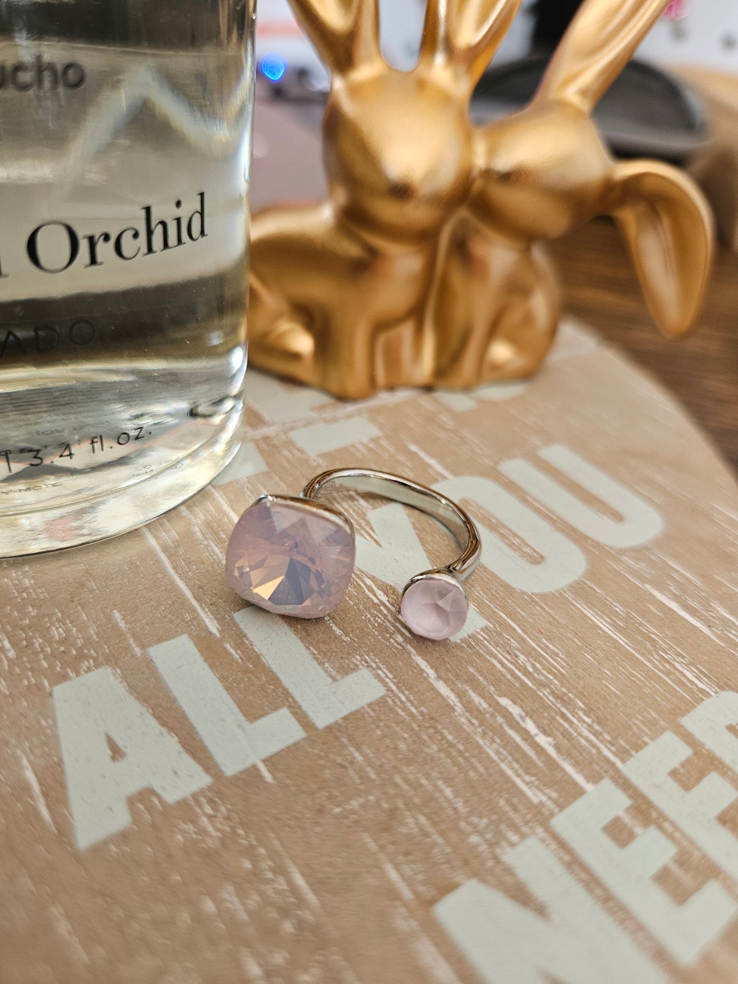 Bague swarovski rose givrée couleur argent