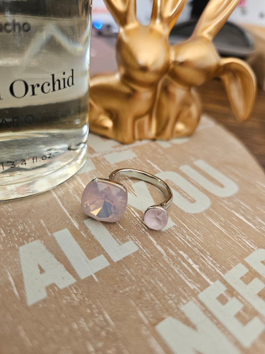 Bague swarovski rose givrée couleur argent