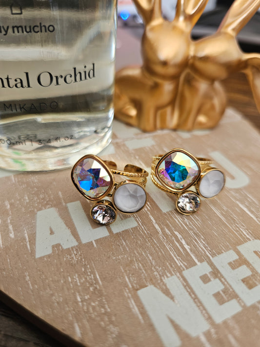 Bague swarovski irisé trois pierres