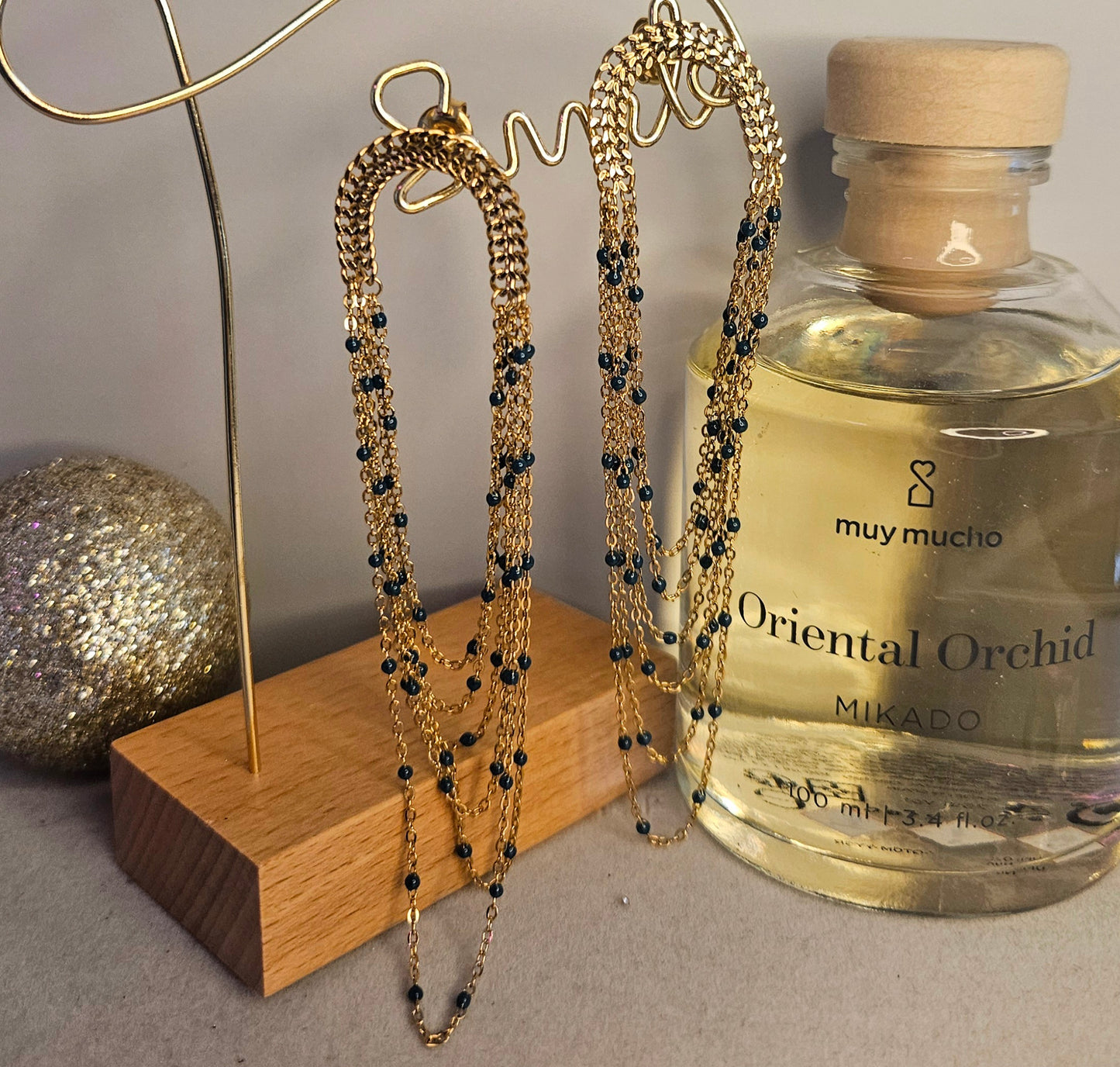 Boucles d'oreilles chaines et perles vertes