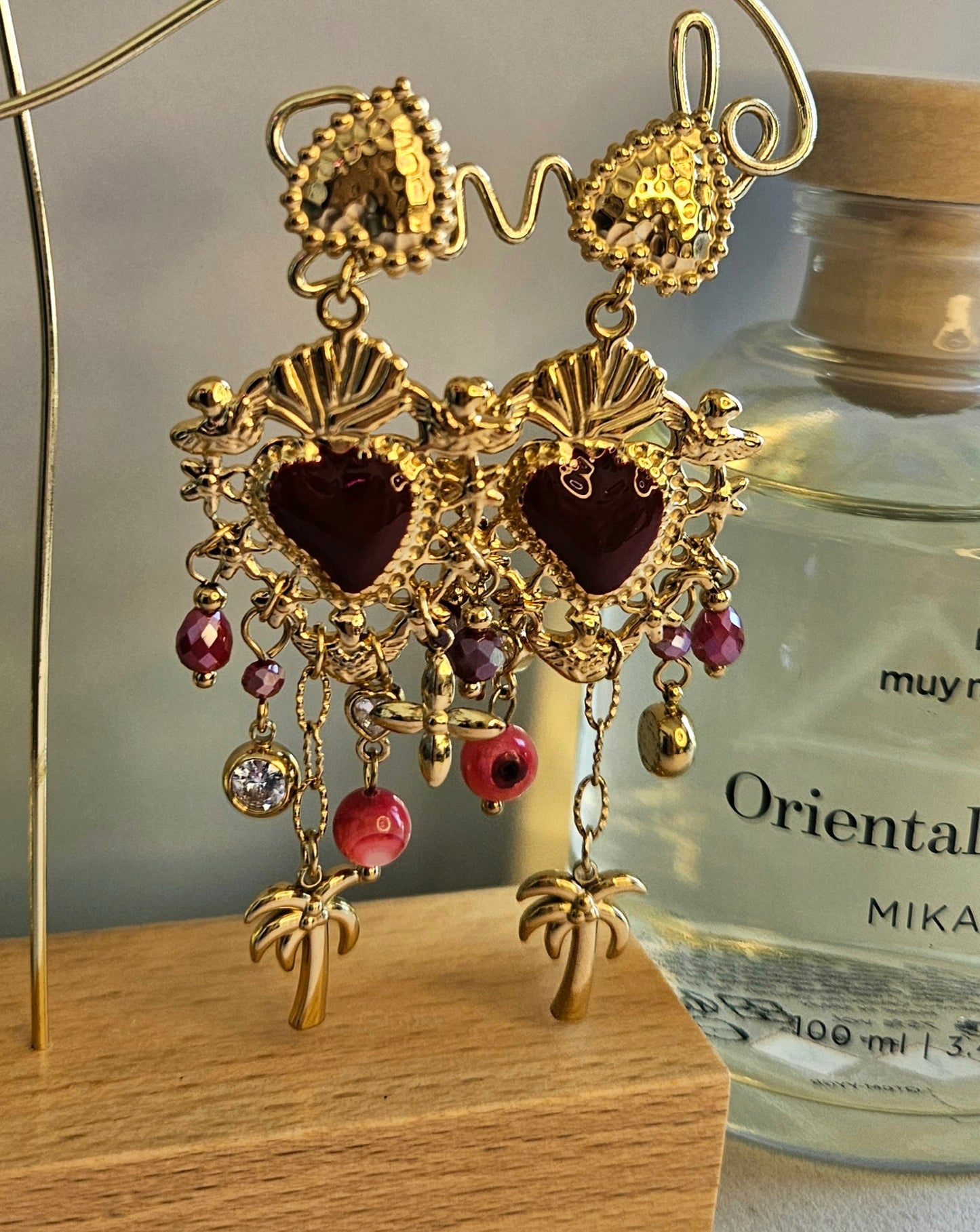 Boucles d'oreilles coeur bordeau cristal