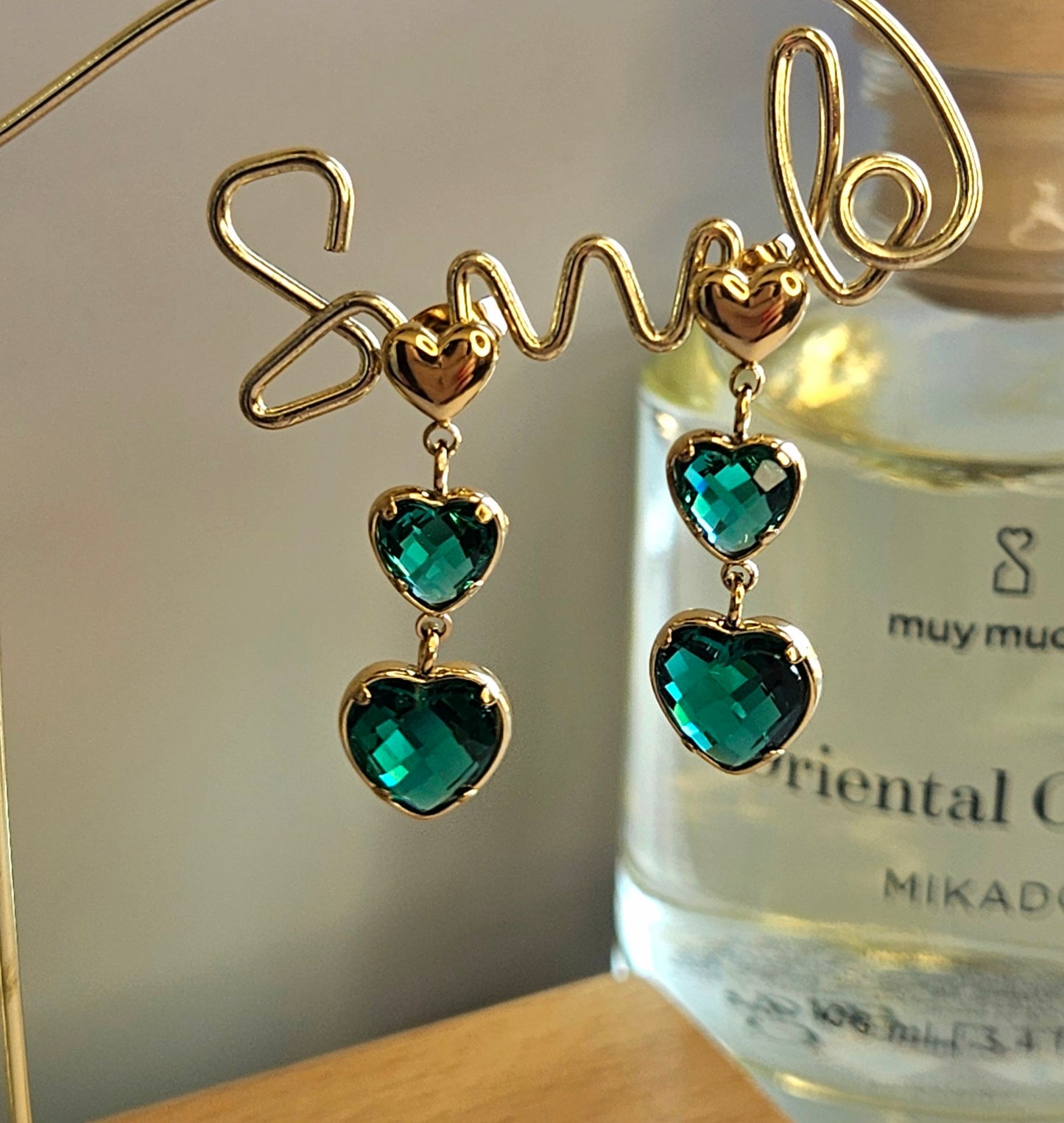 Boucles d'oreilles coeur cristal verte