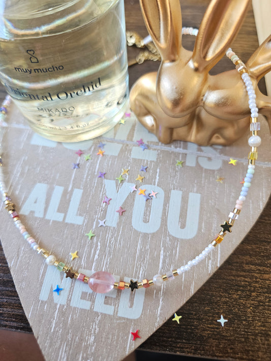 Collier fait main perle rose