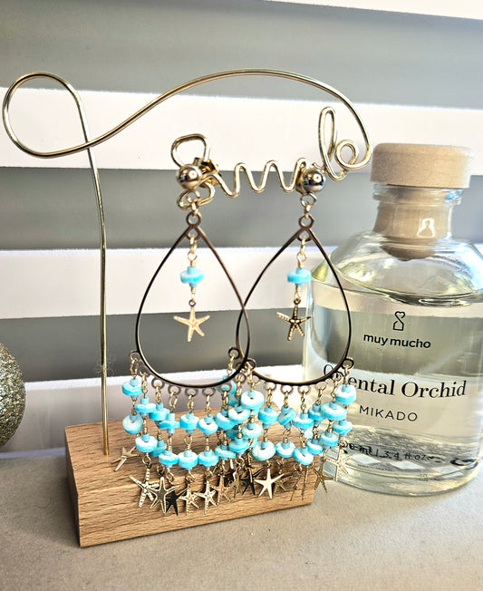 Boucles d'oreilles multi etoiles bleues pierres naturelles