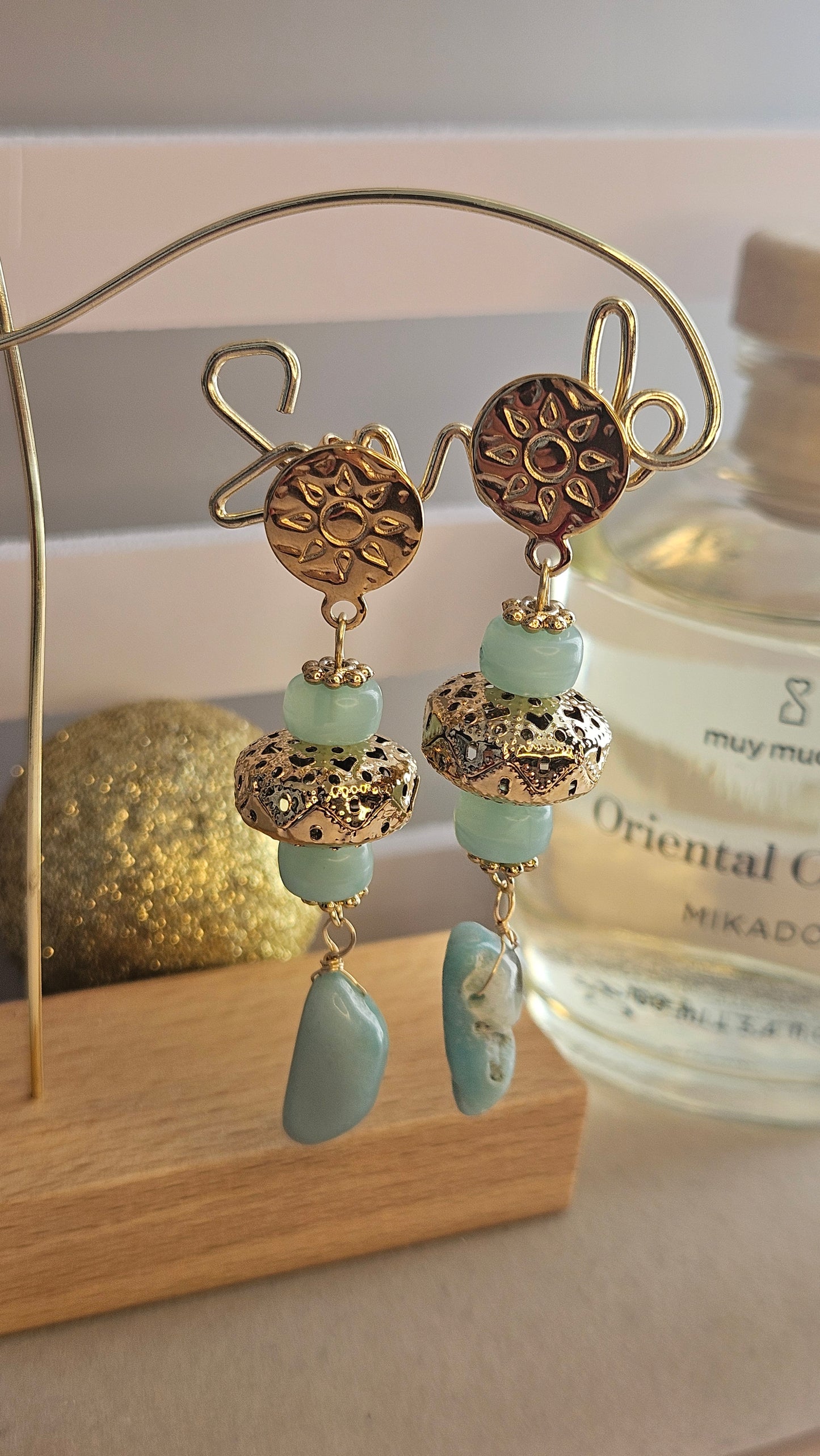 Boucles d'oreilles pendantes verte oriental