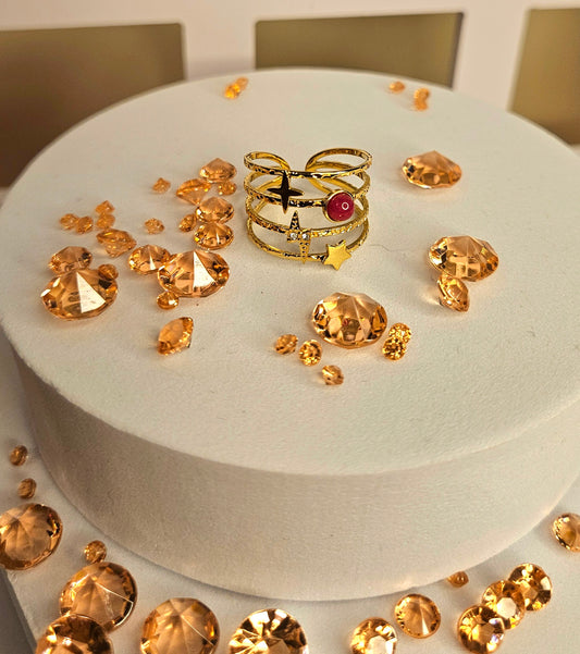 Bague pierre rouge naturelle multirang