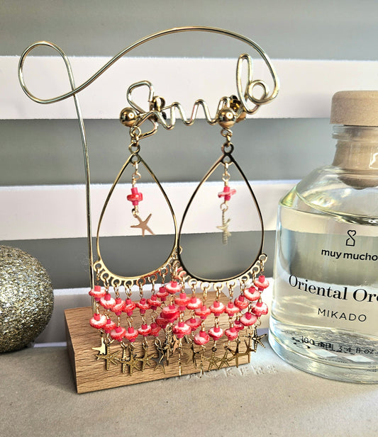 Boucles d'oreilles multi etoile rouge pierre naturelle